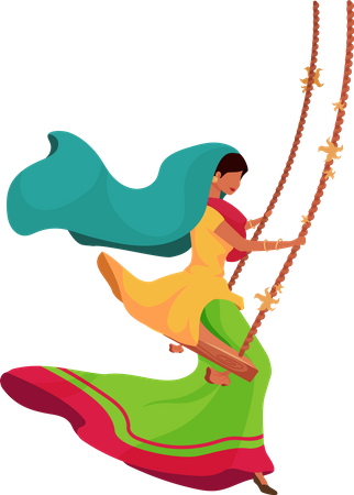 Indian woman on swing  Illustration