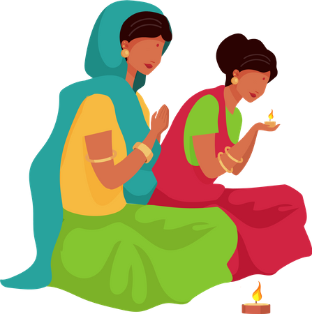 Indian woman praying  Illustration