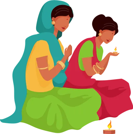 Indian woman praying  Illustration