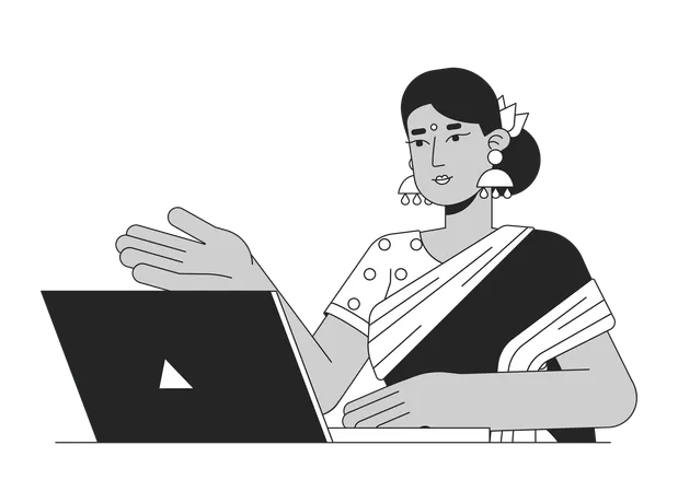Indian woman professional with laptop  Illustration
