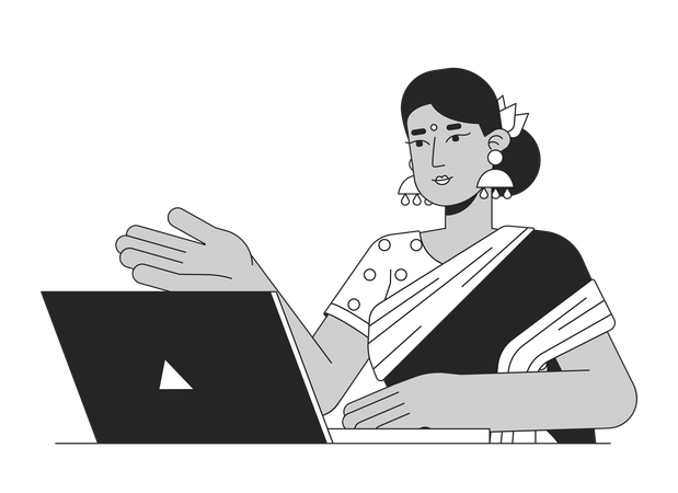 Indian woman professional with laptop  Illustration