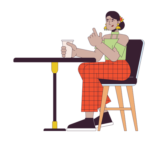 Indian woman sitting at cafe table  Illustration