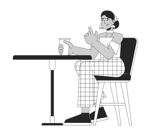 Indian woman sitting at cafe table  Illustration
