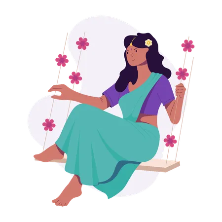 Indian woman sitting on swinging  Illustration