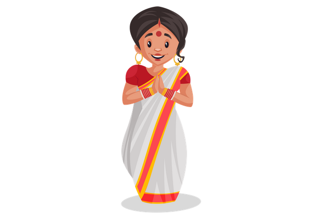 Indian woman standing in welcoming pose  Illustration