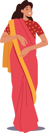 Indian Woman Wear Red sari  Illustration