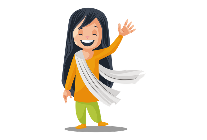 Indian Woman wearing Indian dress saying hello  Illustration