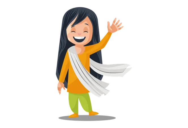 Indian Woman wearing Indian dress saying hello  Illustration