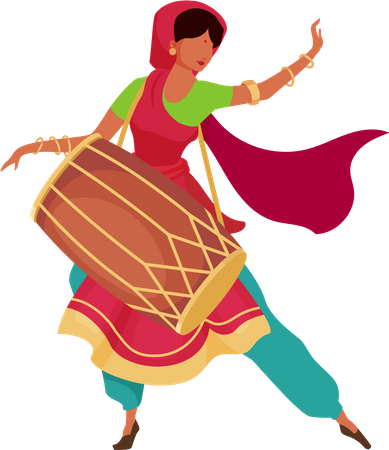 Indian woman with drum  Illustration