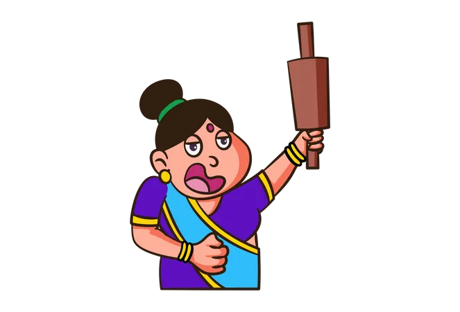 Indian woman with rolling pin  Illustration