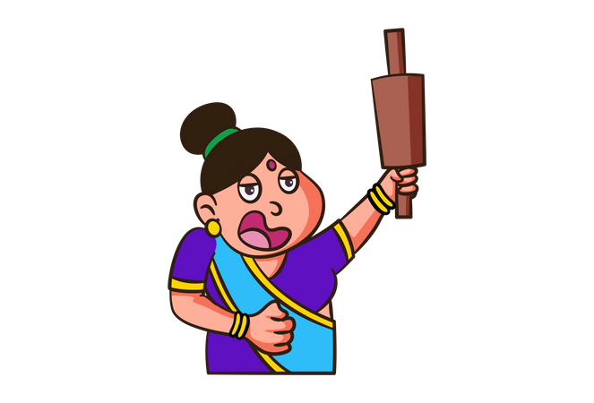 Indian woman with rolling pin  Illustration