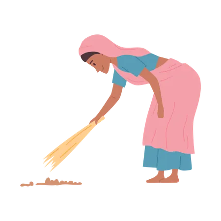 Indian woman working in field  Illustration