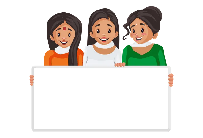 Indian women are holding an empty board in hand  Illustration