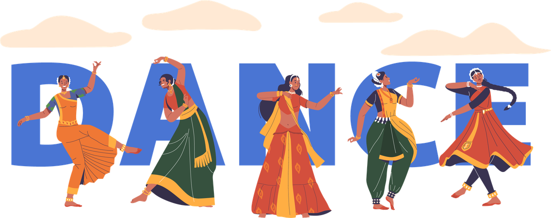 Indian Women Characters Dance Embodying Rich Cultural Narratives Through Intricate Movements  Illustration