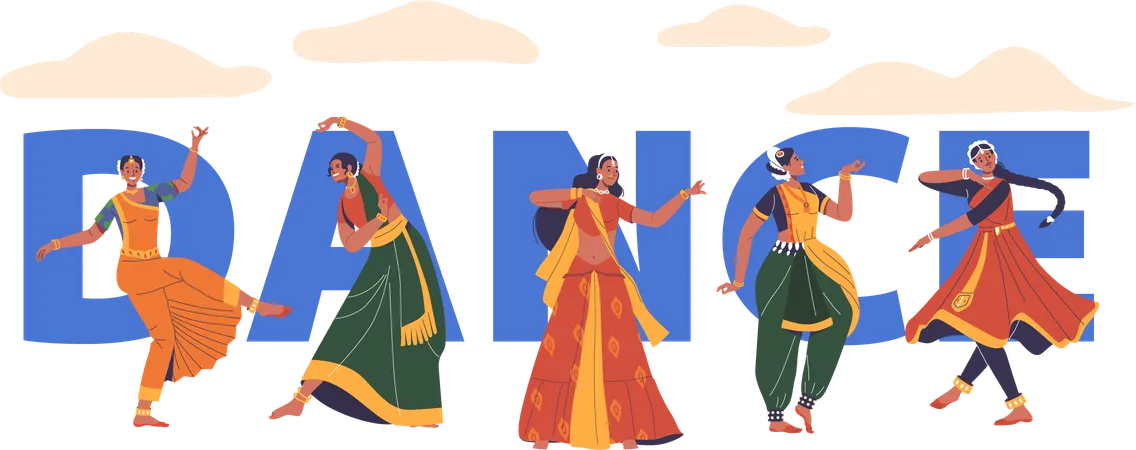 Indian Women Characters Dance Embodying Rich Cultural Narratives Through Intricate Movements  Illustration