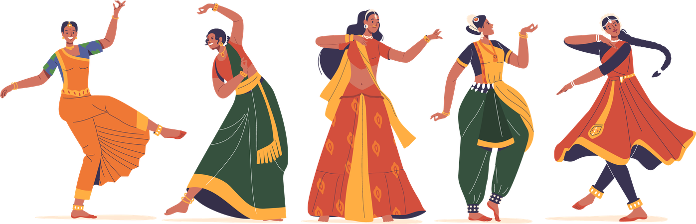 Indian Women Dance in Captivating Fusion Of Grace  Illustration