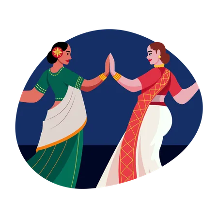 Indian women doing Traditional dance  Illustration
