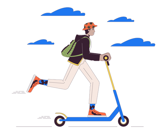 Indian young adult man riding electric scooter  Illustration