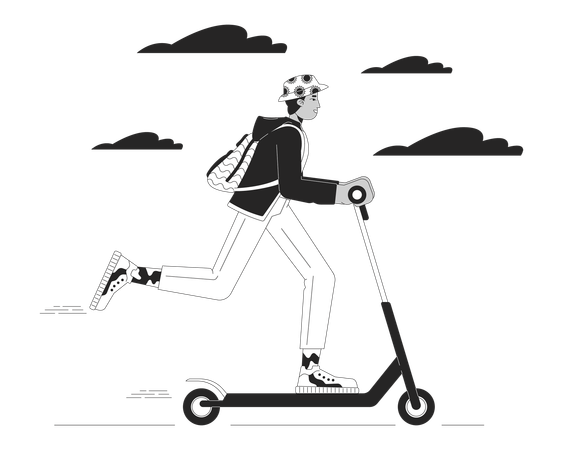 Indian young adult man riding electric scooter  Illustration