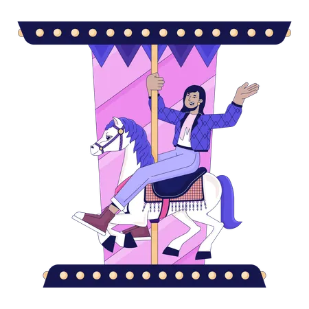 Indian young adult woman riding horse carousel  Illustration
