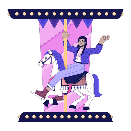 Indian young adult woman riding horse carousel  Illustration