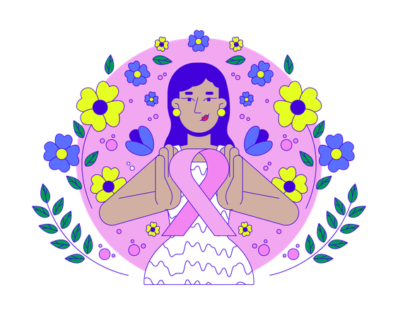 Indian young woman promoting breast cancer awareness  Illustration