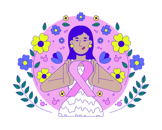 Indian young woman promoting breast cancer awareness  Illustration