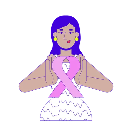 Indian young woman promoting breast cancer awareness  Illustration