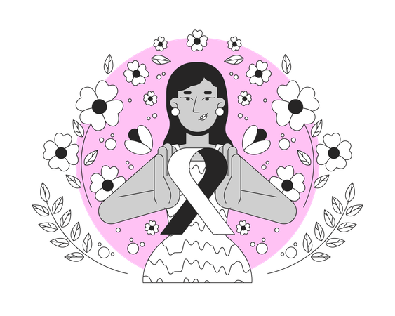 Indian young woman promoting breast cancer awareness  Illustration