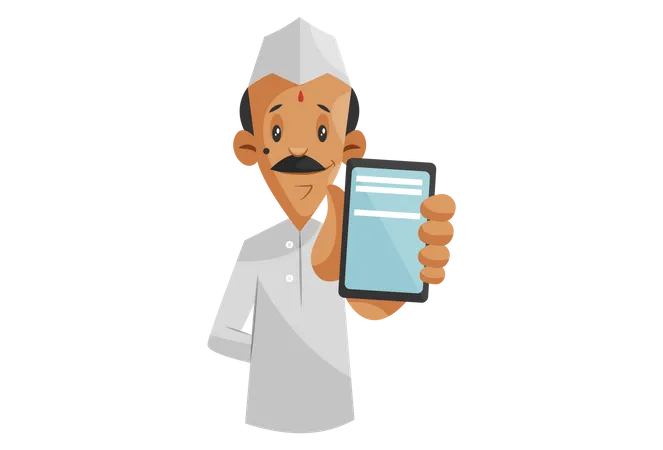 Dabbawala indiano mostrando aplicativo móvel de serviço de food tiffin  Ilustração