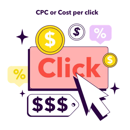 CPC Or Cost Per Click KPI Type Indicator To Measure Employee Efficiency Testing Form To Report Worker Performance Flat Vector Illustration イラスト