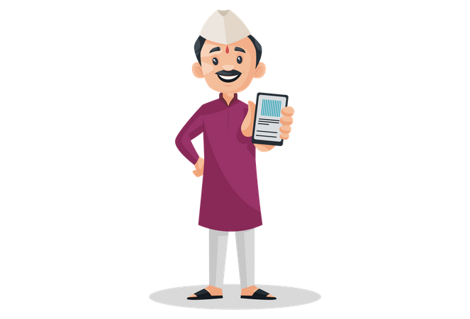 Homme indien marathi tenant un mobile à la main  Illustration