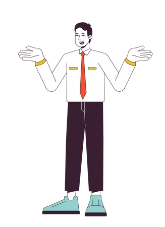 Indifferent Office Man Shrugging Flat Line Color Vector Character Editable Outline Full Body Person On White Showing Puzzled Reaction Simple Cartoon Spot Illustration For Web Graphic Design Illustration