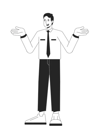 Indifferent Office Man Shrugging Flat Line Black White Vector Character Editable Outline Full Body Person On White Puzzled Reaction Simple Cartoon Isolated Spot Illustration For Web Graphic Design Illustration