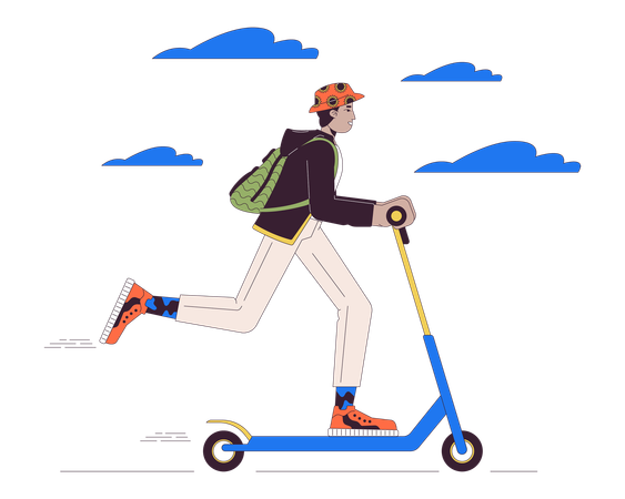 Hombre adulto joven indio montando scooter eléctrico  Ilustración