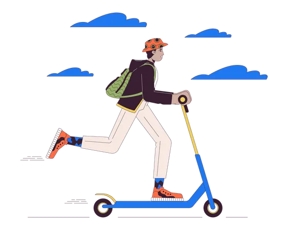 Hombre adulto joven indio montando scooter eléctrico  Ilustración