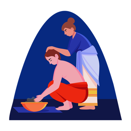 Personas indias tomando un baño de aceite  Ilustración
