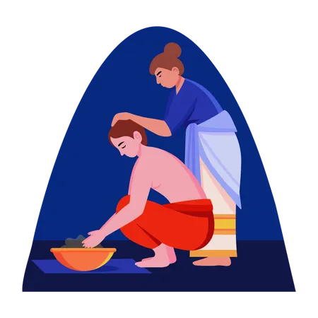 Personas indias tomando un baño de aceite  Ilustración