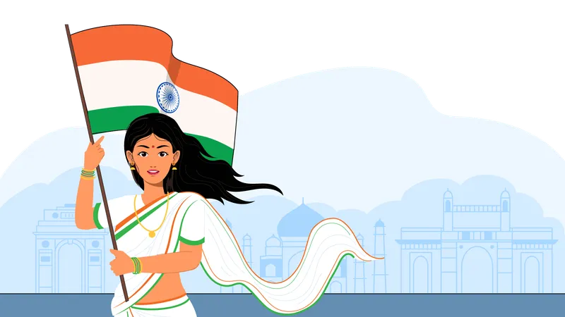 Indische Dame mit indischer Flagge  Illustration