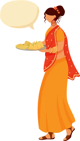 Indische Dame serviert Essen  Illustration