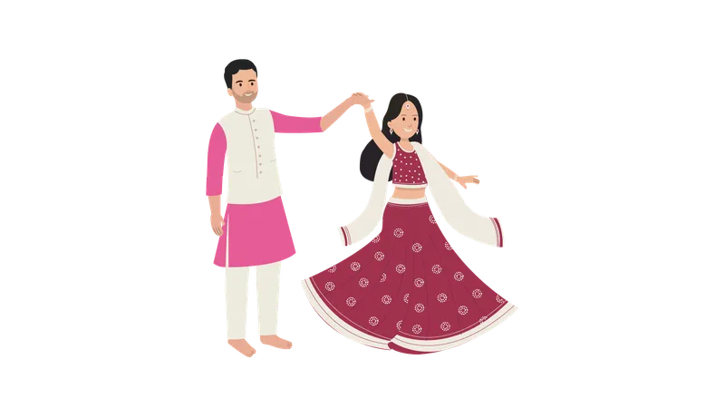 Indische Hochzeit zwischen Junge und Mädchen  Illustration