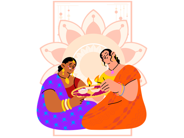 Indische Familie feiert Diwali-Fest  Illustration
