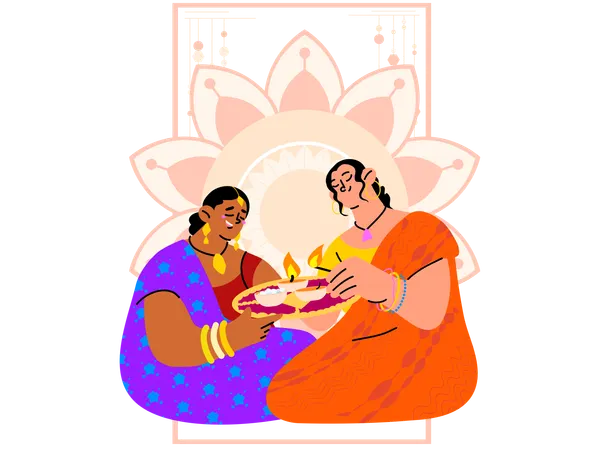 Indische Familie feiert Diwali-Fest  Illustration