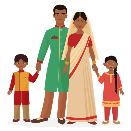 Indische Familie in traditioneller Kleidung  Illustration