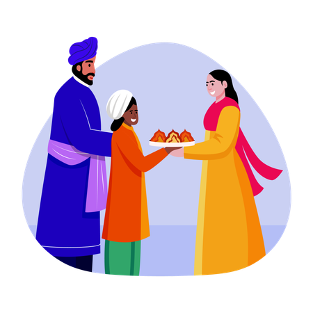 Indische Familie wünscht Diwali  Illustration