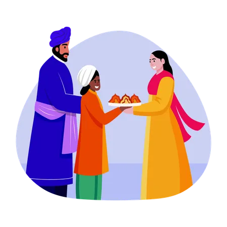 Indische Familie wünscht Diwali  Illustration
