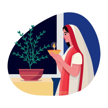Indische Frau beim Gottesdienst  Illustration