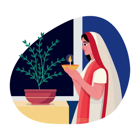 Indische Frau beim Gottesdienst  Illustration