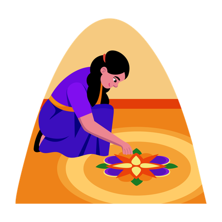 Indische Frau macht Rangoli-Kunst  Illustration