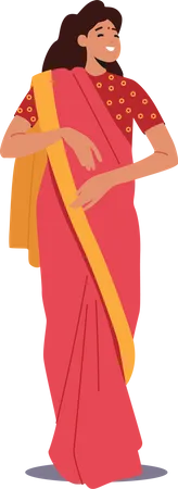 Indische Frau trägt roten Sari  Illustration